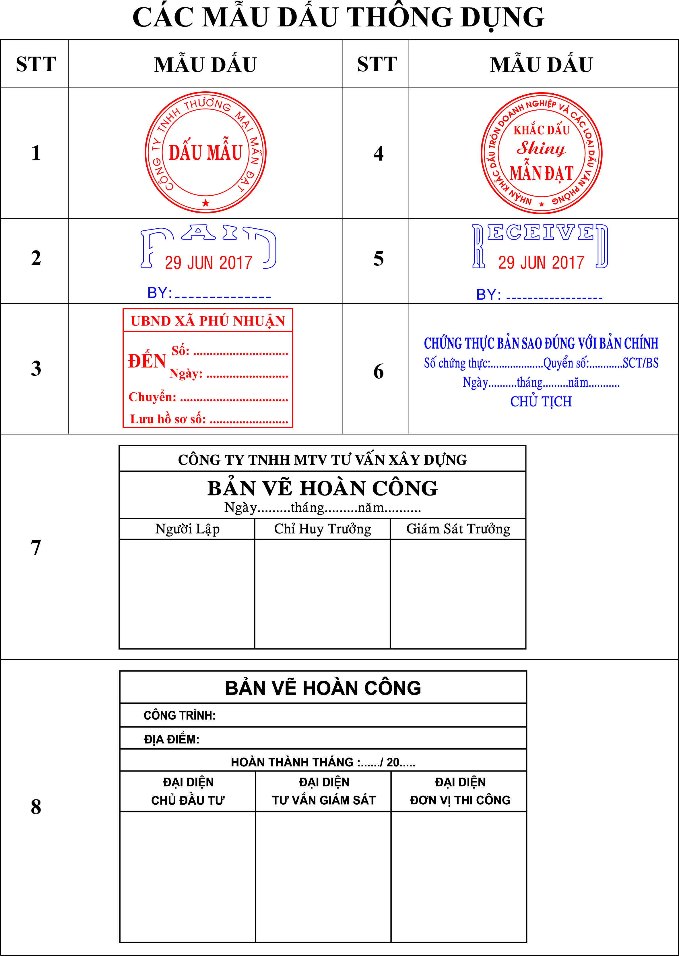 Mẫu Dấu Thông Dụng 2