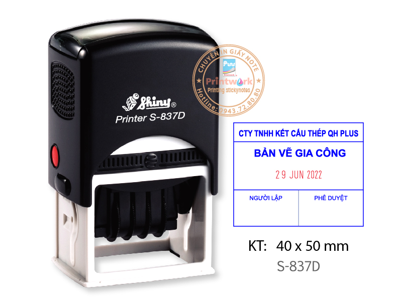 Dấu liền mực S-837D có ô ngày, KT: 40 x 50 mm